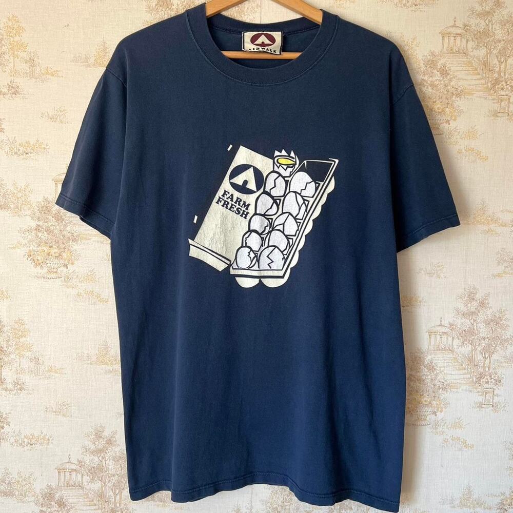 Vintage 90s Airwalk Farm Fresh T-Shirt | Faded Navy Skate Tee | Size L